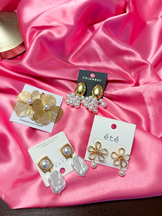 Gold Dipped Oval with Pearl Earrings