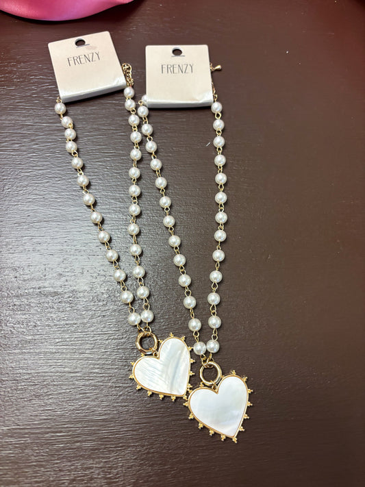 White Heart and Pearl Necklace