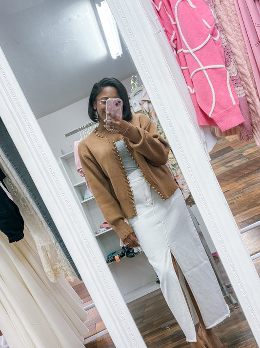 Malley Brown Pearl Cardigan