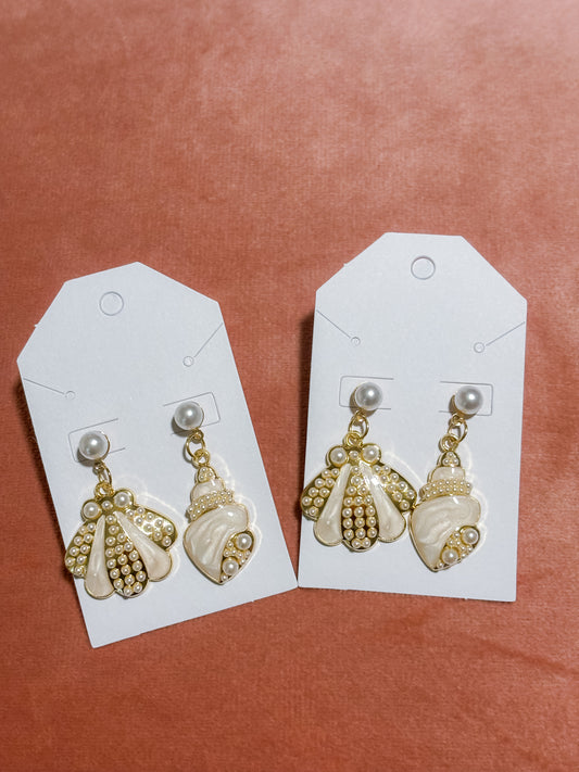 Clam and Horn Shell Drop Earrings