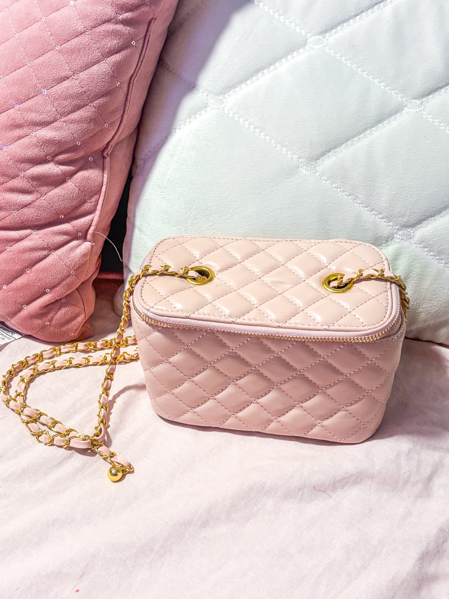 Pink quilted purse