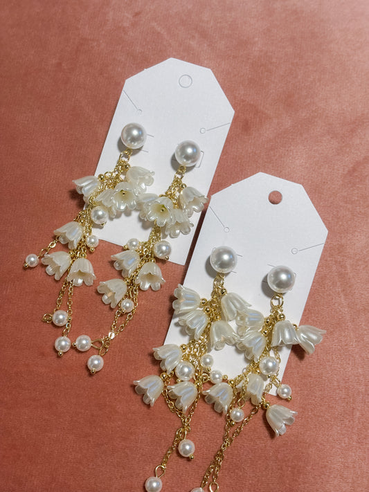 Flower and Pearl Drop Earrings