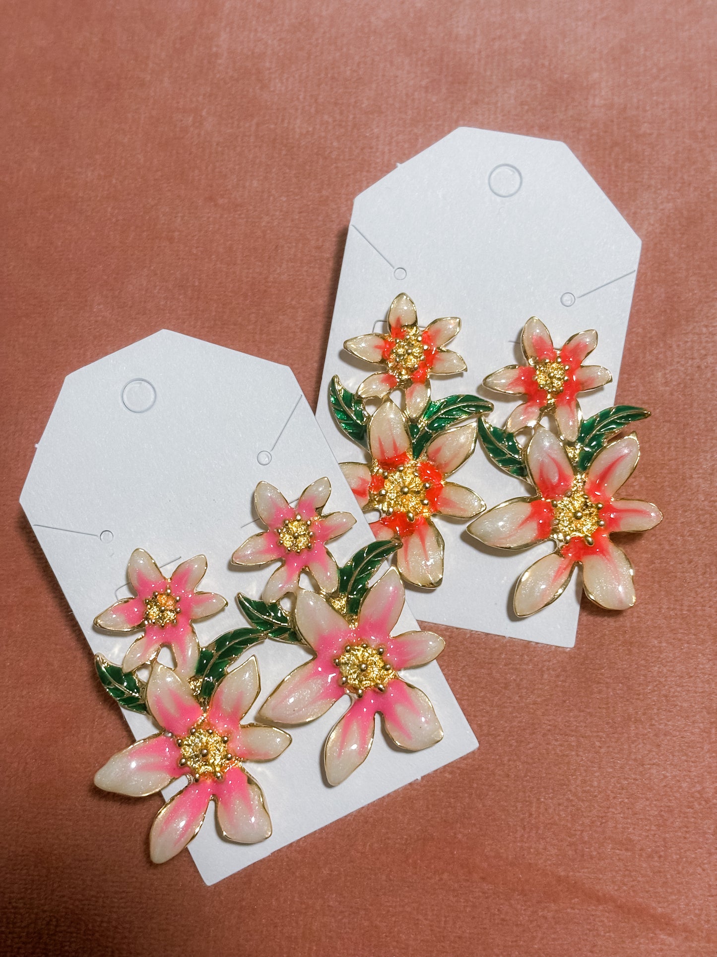 Pink Flower Drop Earrings