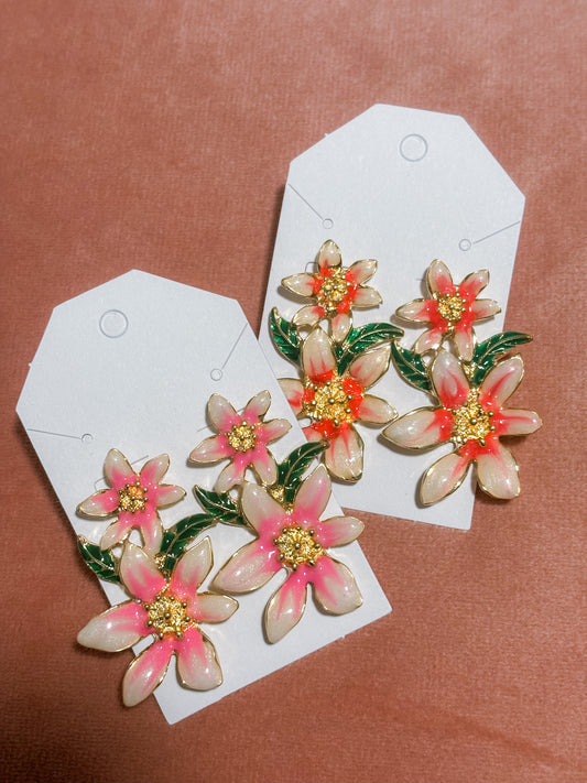 Pink Flower Drop Earrings