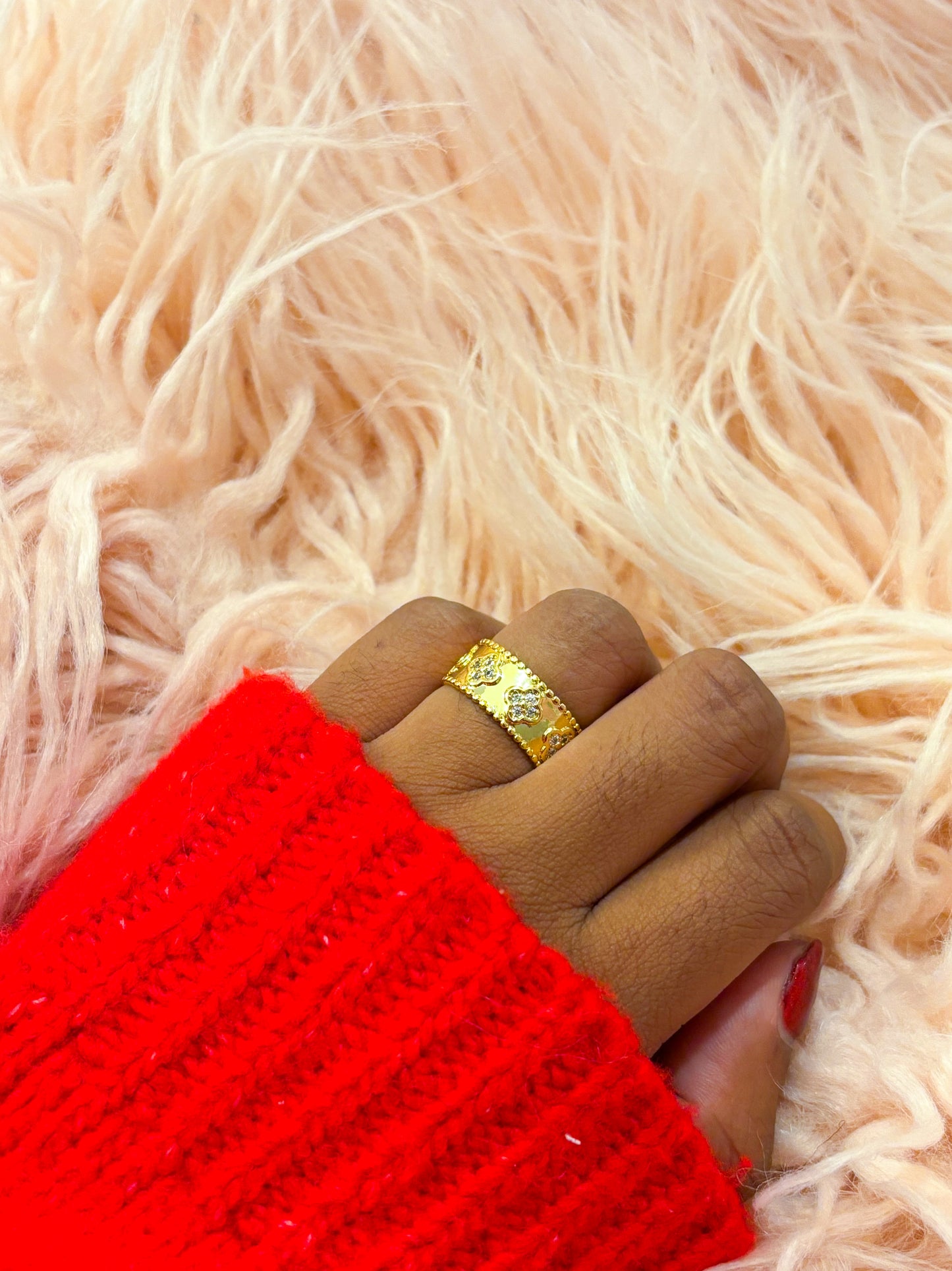 Brass Pave Clover Ring