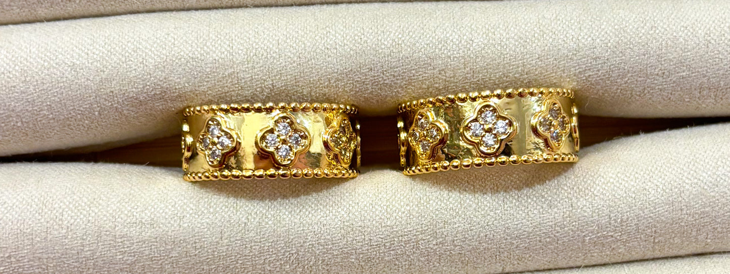 Brass Pave Clover Ring