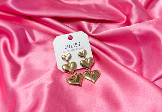solid triple heart dangle earrings