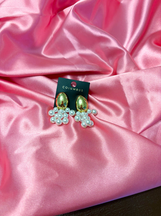 Gold Dipped Oval with Pearl Earrings