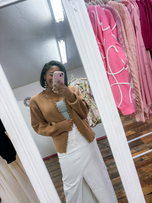 Malley Brown Pearl Cardigan