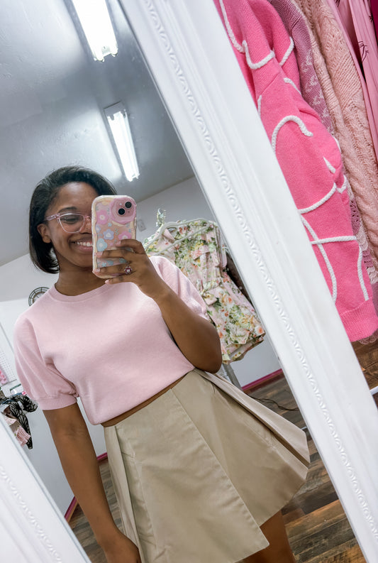 Etta Pink Puff Sleeve Sweater