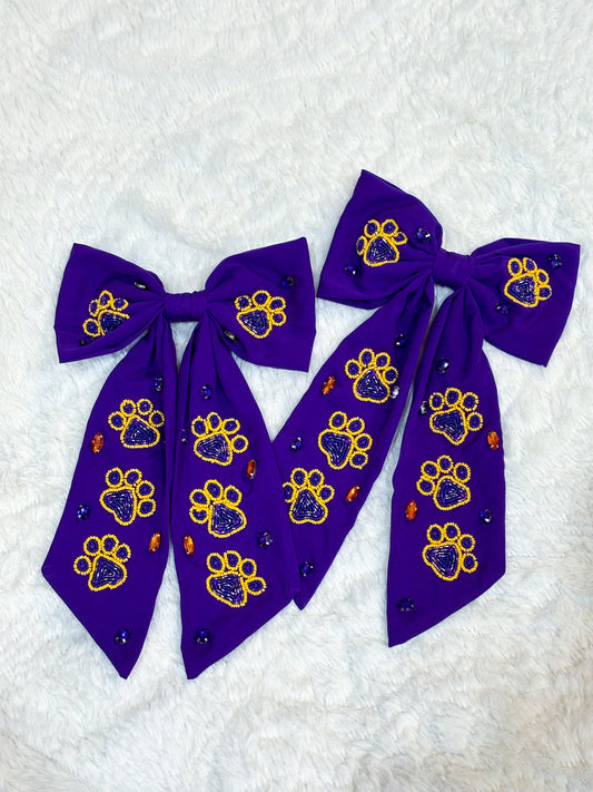 Beaded Paw Print Hair bow